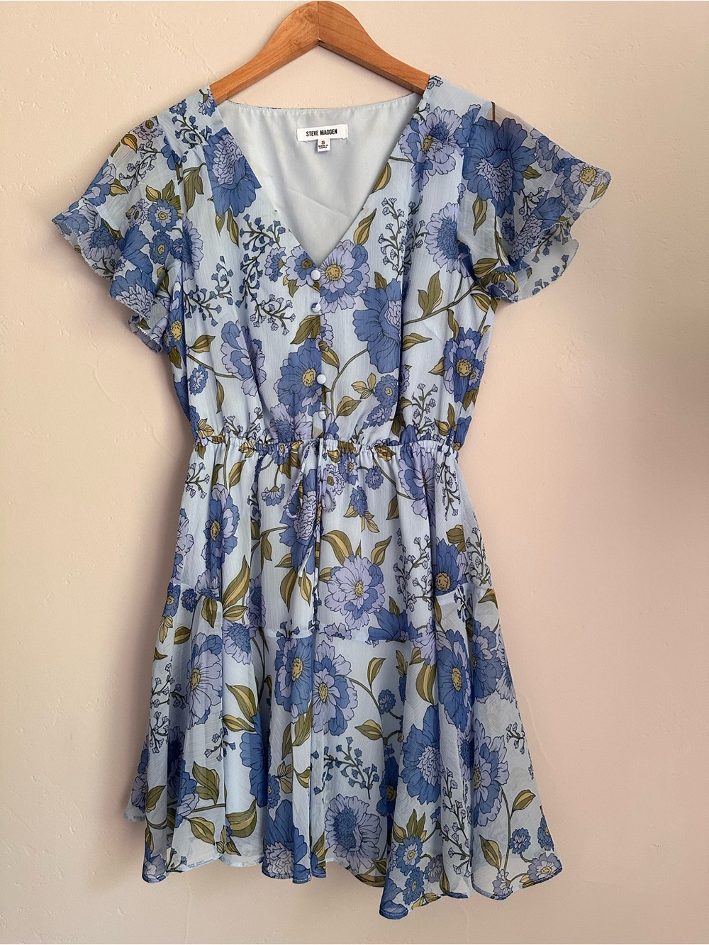 Steve Madden Blue Floral V-Neck Dress